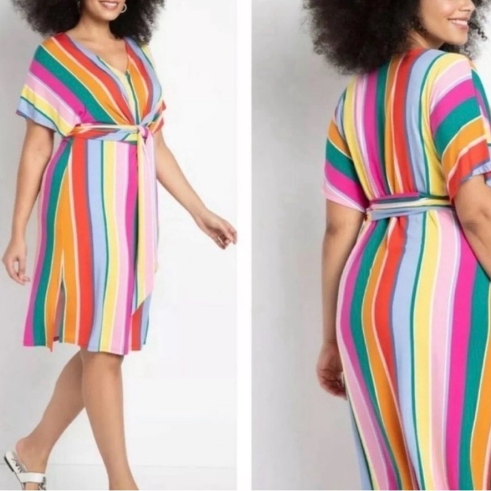 Eloquii Colorful Striped Wrap Dress